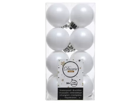 Kerstbal plastic 16 stuks 40 mm Winterwit