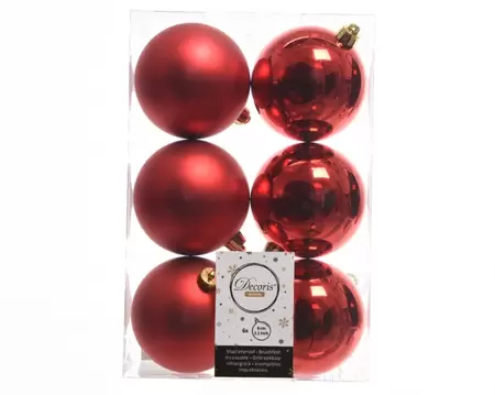 Kerstbal plastic 6 stuks 80 mm Kerstrood