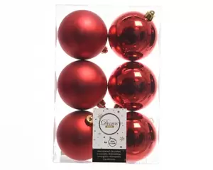 Kerstbal plastic 6 stuks 80 mm Kerstrood