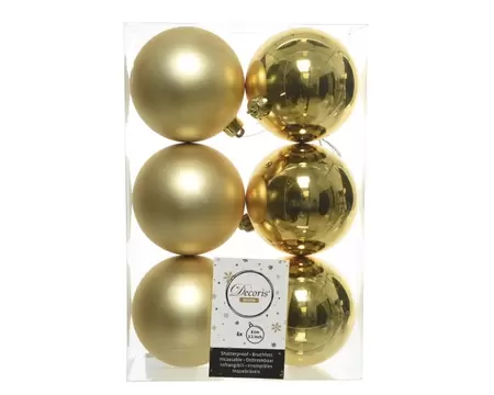 Kerstbal plastic 6 stuks 80 mm Licht Goud
