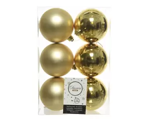 Kerstbal plastic 6 stuks 80 mm Licht Goud
