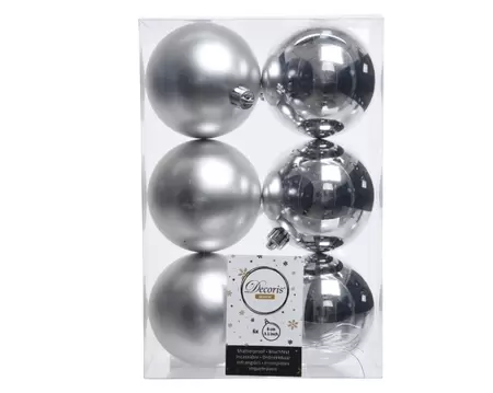 Kerstbal plastic 6 stuks 80 mm Zilver