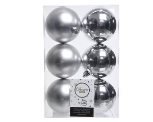 Kerstbal plastic 6 stuks 80 mm Zilver