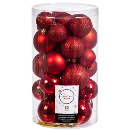 30 kerstballen in mixkoker | Rood