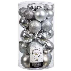 30 kerstballen in mixkoker | Zilver