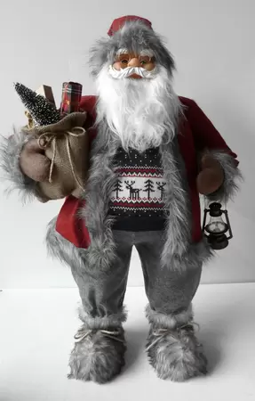 Kerstman 81cm rood-grijs