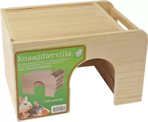 Knaagdiervilla hout met groenvoerruif large 30,5x21x19 cm