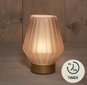 GLAZEN LAMP MAT ROZE VOET 12X17CM