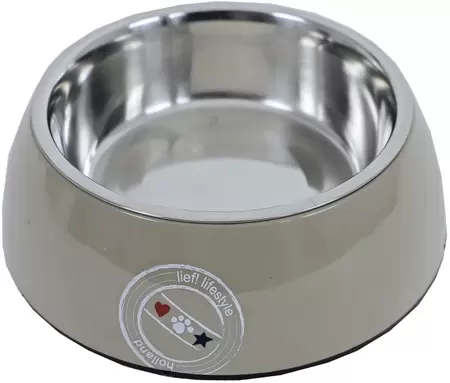 lief! Unisex plastic/RVS eetbak met anti-slip rand voor de hond, 18 cm.