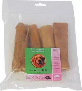 Natuurlijke snack varken, zak met 4 varkensrolletjes van 12 cm.