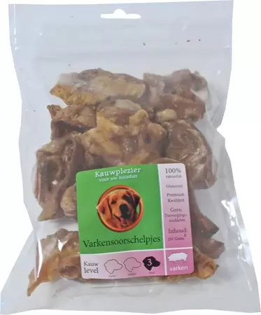 Natuurlijke snack varken, zak varkensoorschelpjes 250 gram.