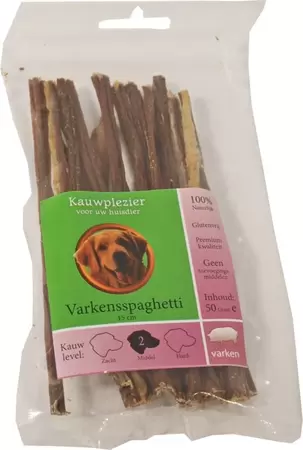 Natuurlijke snack varken, zak varkensspaghetti 15 cm 50 gram.