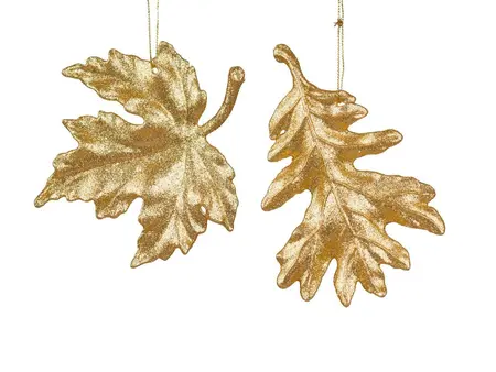 Orn.plc blad goud l8cm