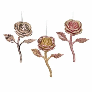 Orn.plc roos rood/goud l10cm