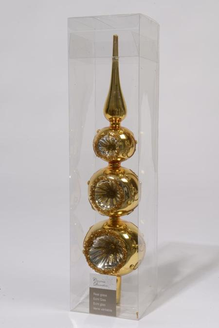 Glazen piek  3 reflex ballen 35cm Licht goud