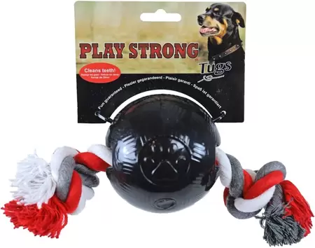 Rubber bal met floss 10 cm zwart. Play-strong
