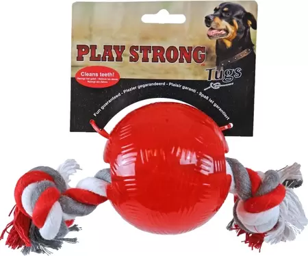 Rubber bal met floss 10 cm rood. Play-strong