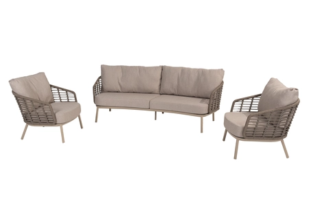 Puglia loungeset latte: 3-zits loungebank + 2x lounge stoel