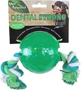 Rubber bal met flos 10 cm groen. Dental-strong