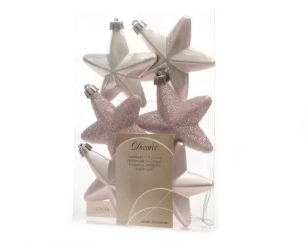 Ster Plastic Glans-Mat-Glitter 6 stuks poeder roze 7.5cm