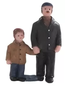 Vader en zoon gaan naar de slager