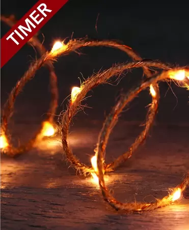 Verlicht jute 40Led/l2m classic warm op batterijen