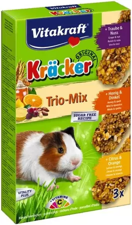 Vitakraft Trio Mix honing/spelt-druif/noot-citrus/sinaasappelkräcker cavia 3 in 1