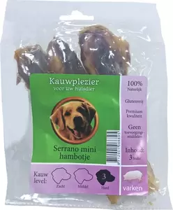 Natuurlijke snack varken, zak met 3 serrano mini hambotjes.